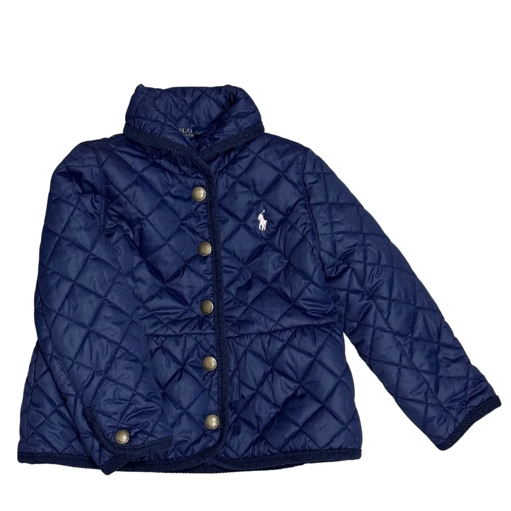 Polo by Ralph Lauren Navy Quilted Kids Jacket with White Logo
